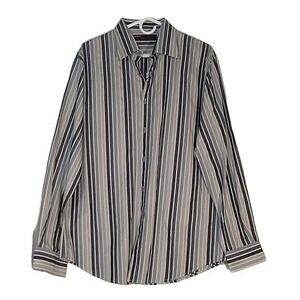 PERRY ELLIS Men's Striped Dress  Formal Shirt NEW 100% Cotton L‎ Business Casual